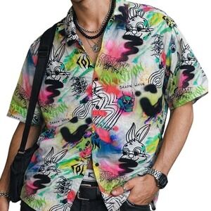 COLLUSION Graphic Button Up Shirt M Graffiti Streetwear Y2K Maximalism Statement